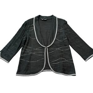 Ming Wang Ladies Black sweater cardigan, silver stud details, shawl collar, M